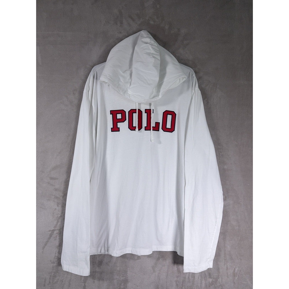 Polo Ralph Lauren Hooded Shirt Mens Large White Long Sleeve Spellout Logo
